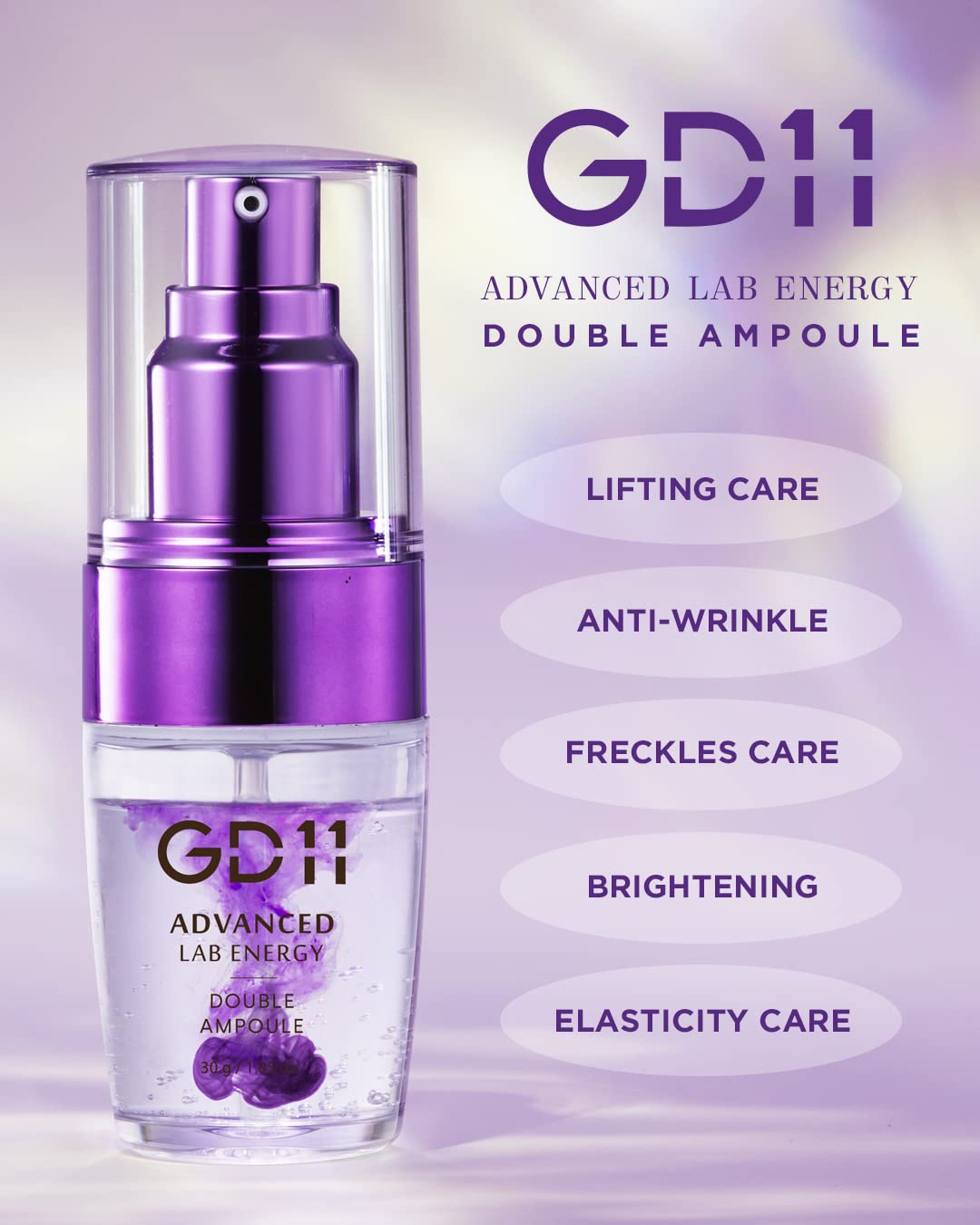 GD11 Advanced Lab Energy Double Ampoule, Stem Cell Extract with Peptide Complex & Hyaluronic Acid, Firming Face Serum for Elasticity, Fine Lines & Wrinkles, Korean Skincare (1.05 oz / 30g)