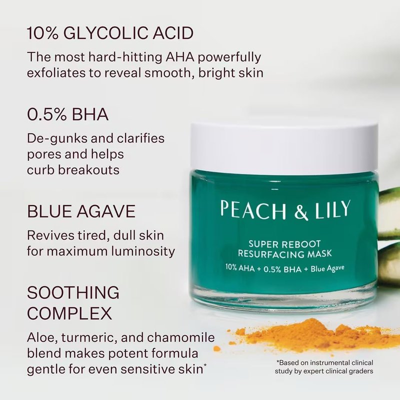 Peach & Lily Super Reboot Resurfacing Mask - 10% AHA, 0.5% BHA | Pro-Grade Treatment for Pores, Uneven Skin | 2.7 Fl Oz