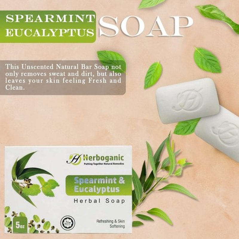 HERBOGANIC Spearmint and Eucalyptus Herbal Soap | Pack of 3 of 5oz soap Bar | Natural Bar Soap for Face and Body | Hydrating and Nourishing | Suitable for Men and Women