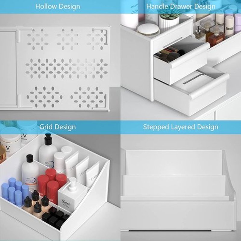 Simbuy Makeup Organizer With Drawers — Countertop Organizer for Cosmetics, Vanity Holder for Lipstick, Brushes, Lotions, Eyeshadow, Nail Polish and Jewelry (White)