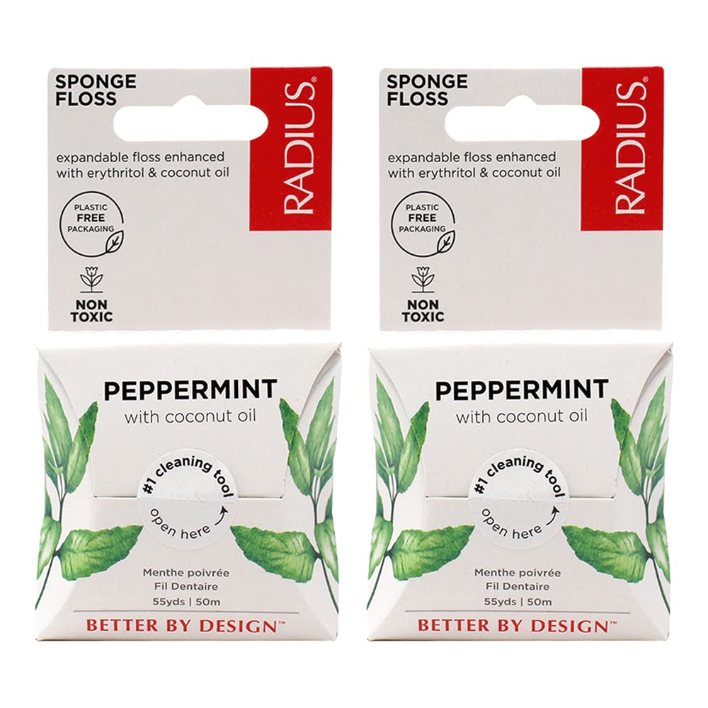 RADIUS Peppermint Dental Floss 55 Yards Vegan and Non-Toxic Oral Care Boost Total Tooth & Gum Protection Clear - Pack of 6
