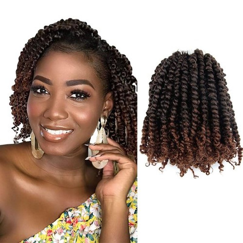 Niseyo 8 Inch Passion Twist Hair Pre-twisted 8 Packs Pre-looped Crochet Passion Twist Crochet Hair Short Braids (8 Packs, Ombre Medium Dark Brown)