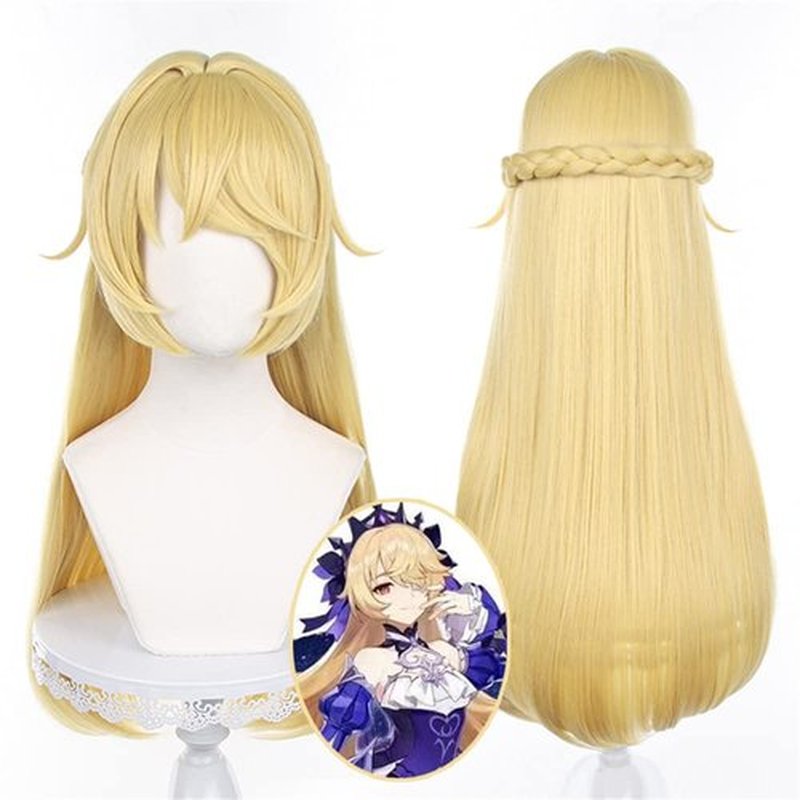 Mystylecos Fischl Blonde Long Straight Ponytails Synthetic Hair Genshin Impact Cosplay Wigs