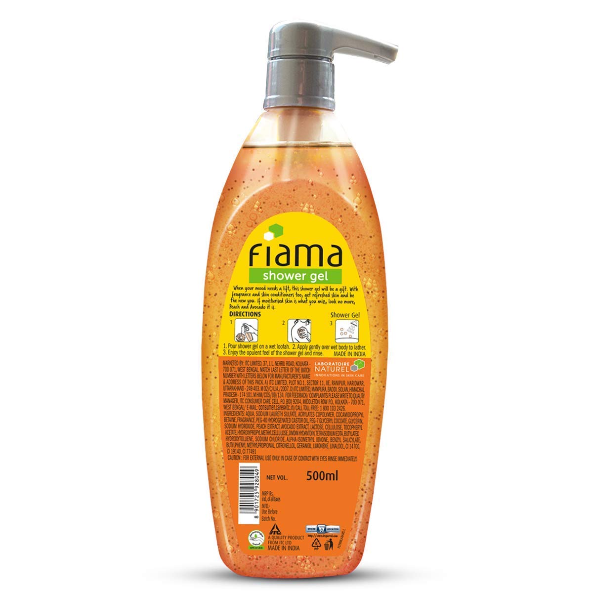 Fiama Shower Gel Peach & Avocado, Body Wash with Skin Conditioners For Soft Moisturised Skin, 500ml (16.90 Oz) Pump