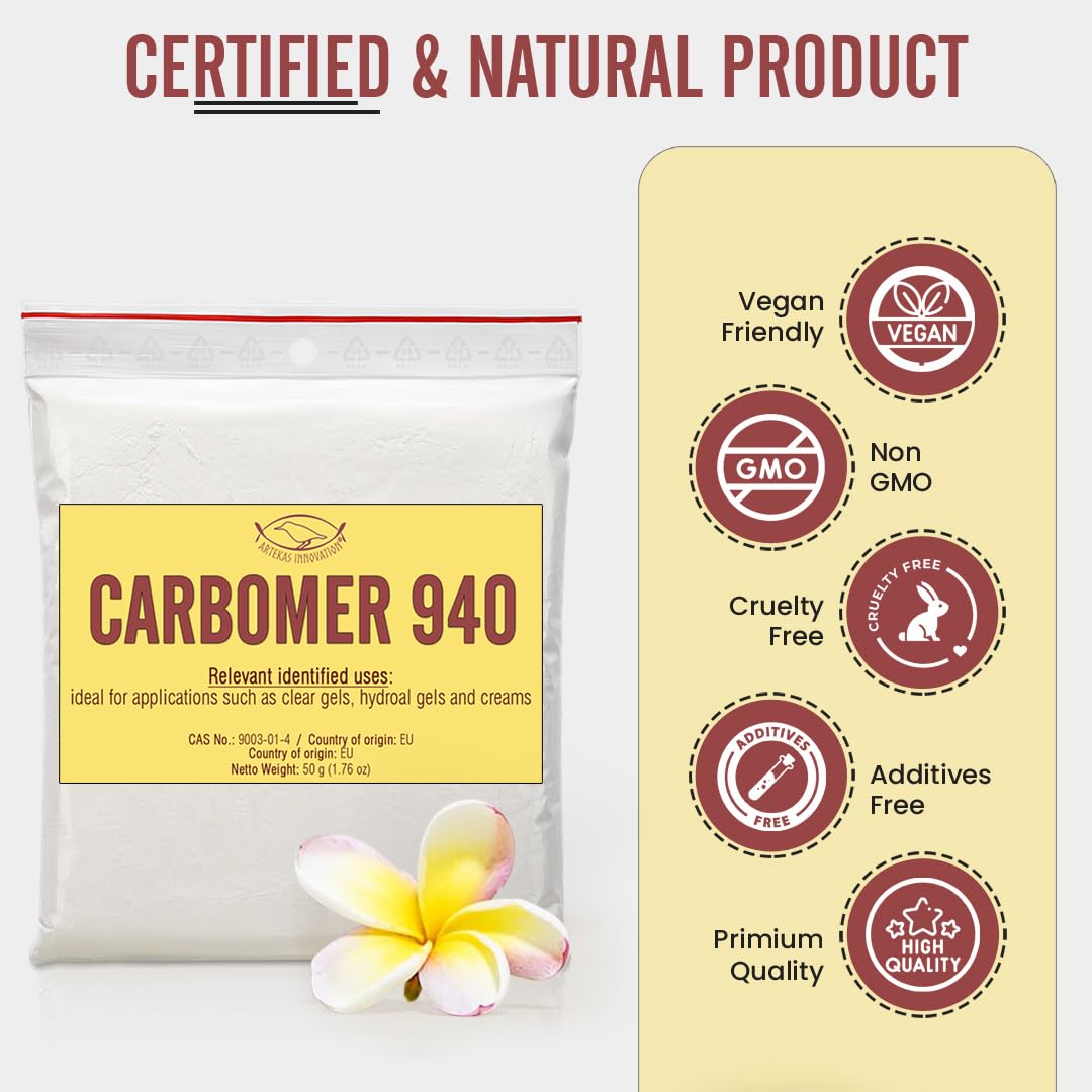 CARBOMER 940 Powder – Cosmetic Grade Gel Thickener for Gels, Creams & Serums – CARBOPOL 940 Rheology Modifier for DIY Skincare & Cosmetic Formulation – 50 g (1.76 oz)