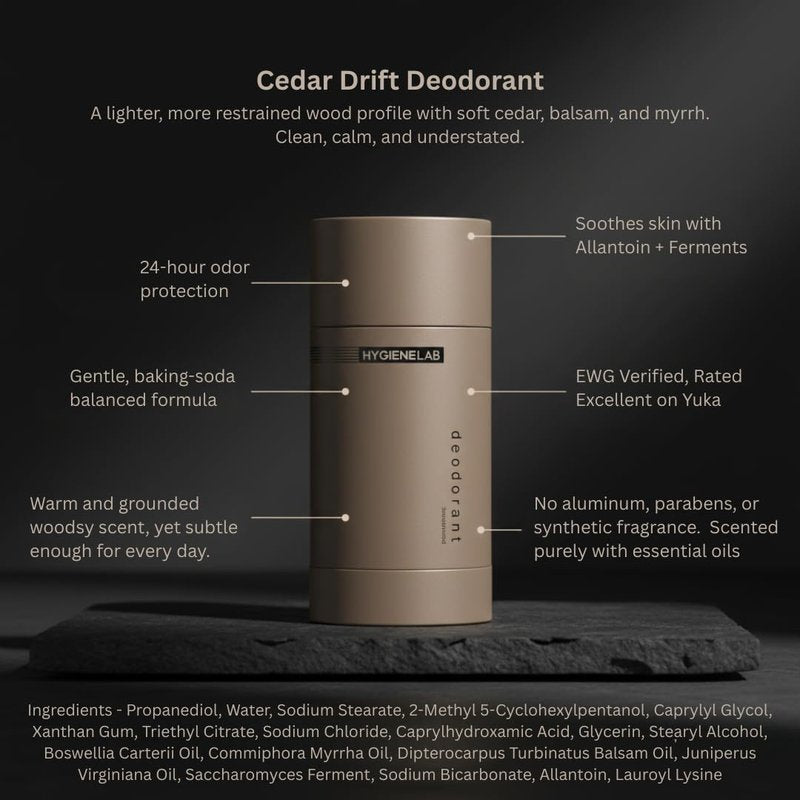 Men's Aluminum-Free Deodorant | EWG Verified, Non-Toxic Odor Protection with Essential Oils - Cedar Drift Scent