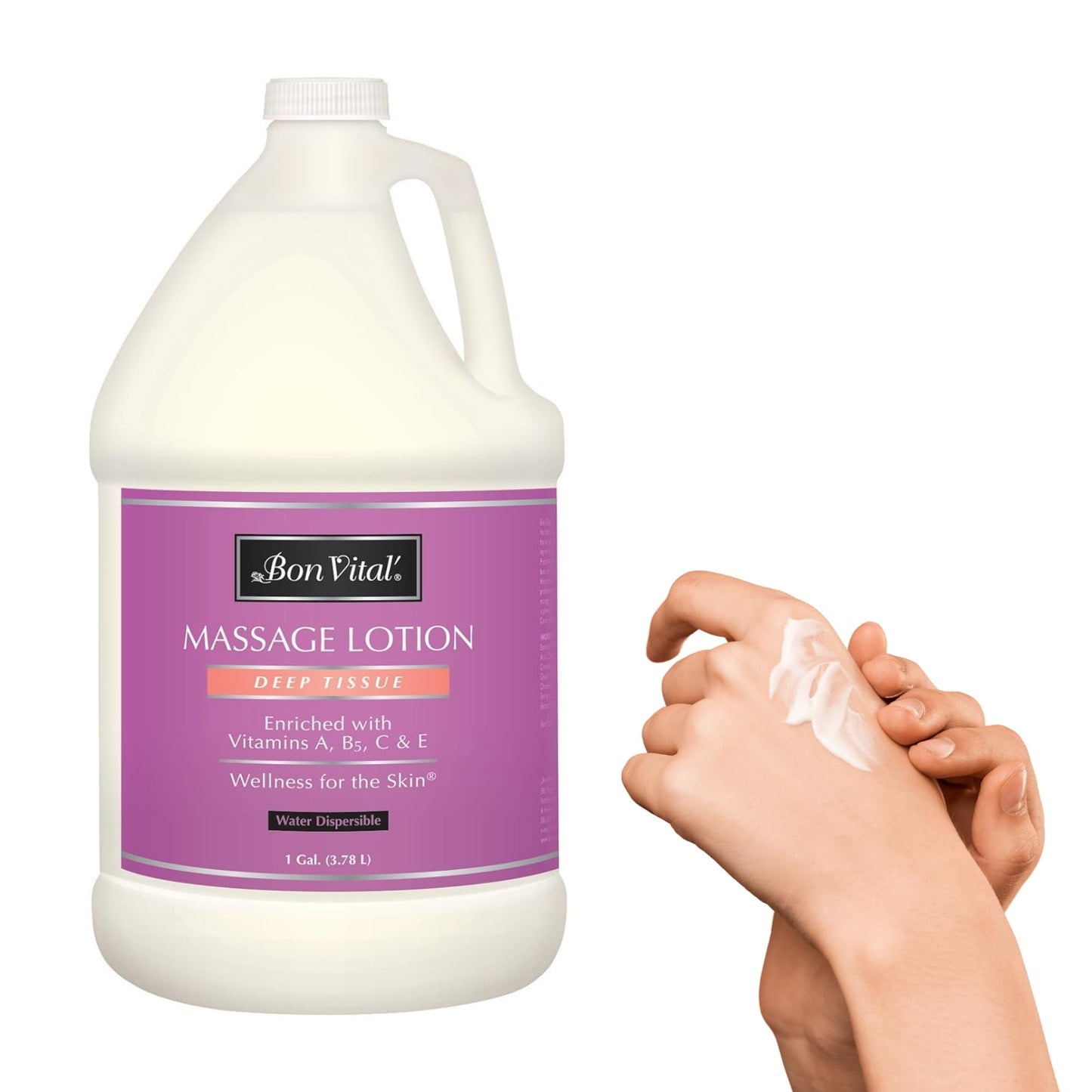 Bon Vital' Deep Tissue Massage Lotion, 1-Gallon, Professional-Grade Moisturizing Lotion for Deep Tissue Therapy, Non-Greasy Skin Softening Formula, Muscle Relaxation, Unscented