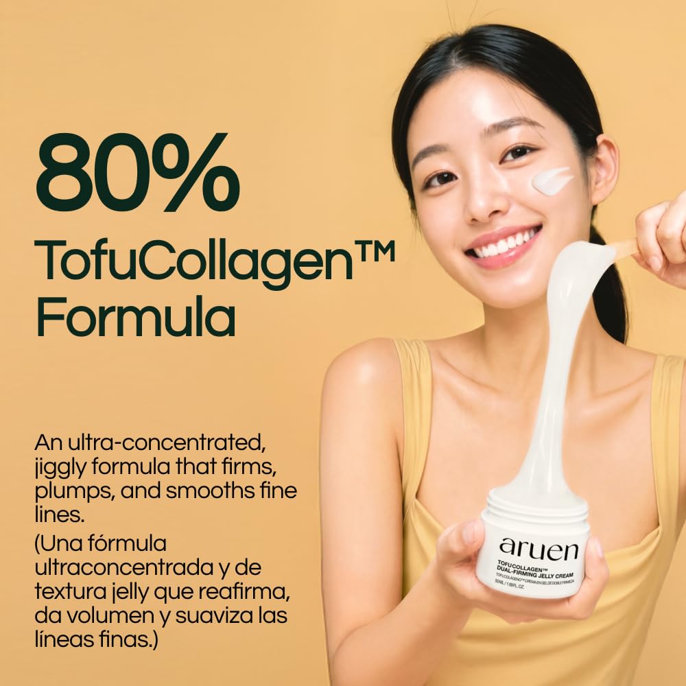 aruen Tofu Collagen Dual-Firming Jelly Cream - 80% Fermented Soy Milk + Bean Essence + Niacinamide - Korean Glass Skin Tightening, Daily Facial Moisturizer (1.69 fl.oz | 50ml)