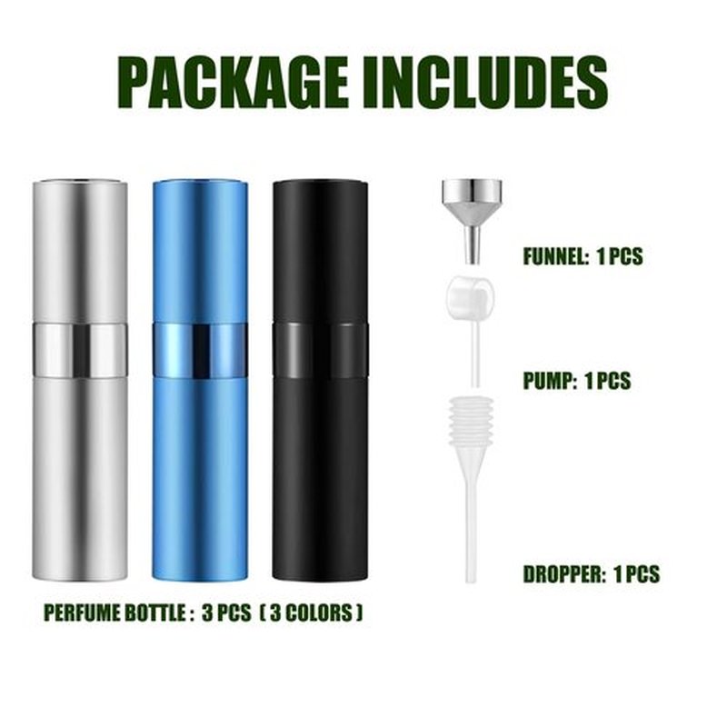 IRON BILL 8ML Mini Atomizer Perfume Travel (Matte Black&Silver&Blue) Refillable Bottle Portable Spray Bottle for Cologne and Perfume (3pcs)