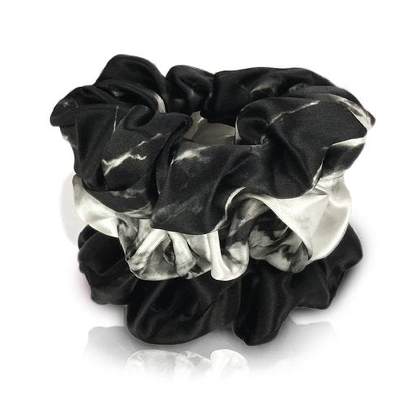 Celestial Silk Mulberry Silk Scrunchies for Hair (Black Marble, White Marble, Black)