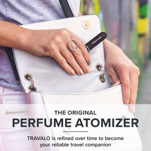 Travalo Classic HD Perfume Atomizer | Genie-S TSA Approved Travel Perfume Bottle Refillable | Reusable Airtight Easy-Fill Mini Pump Sprayer | Lightweight Elegant Design w/Volume Window | Black 0.17oz