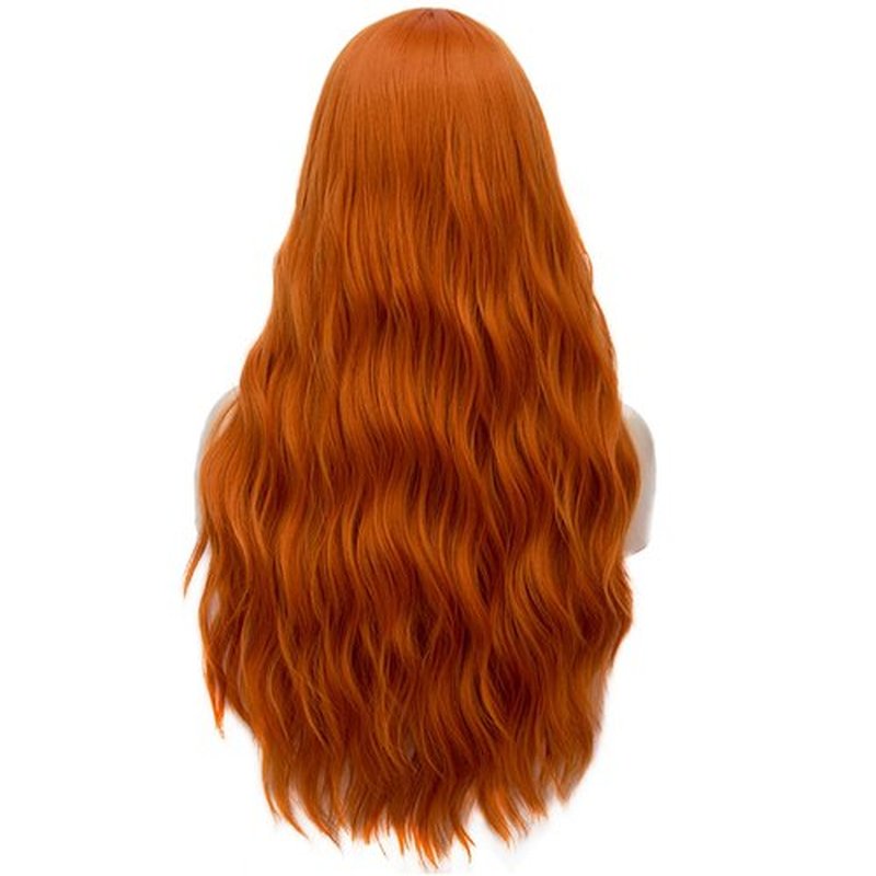 PATTNIUM 27 Inches Orange Wig Long Wavy Wig Dark Orange Wig for Women Girls Milddle Part Ginger Wig Heat Resistant Synthetic Hair Cosplay Wig (Orange)