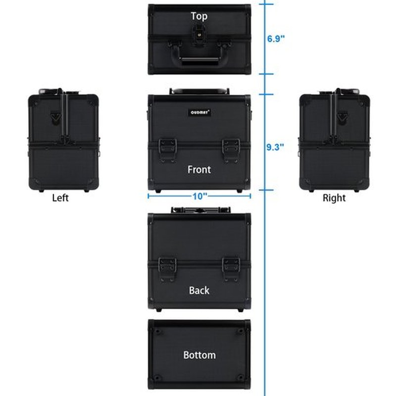 OUDMAY Makeup Case - Professional Portable Aluminum Cosmetics Storage Box With Locks and 2-Deck Folding Trays Black Diamond