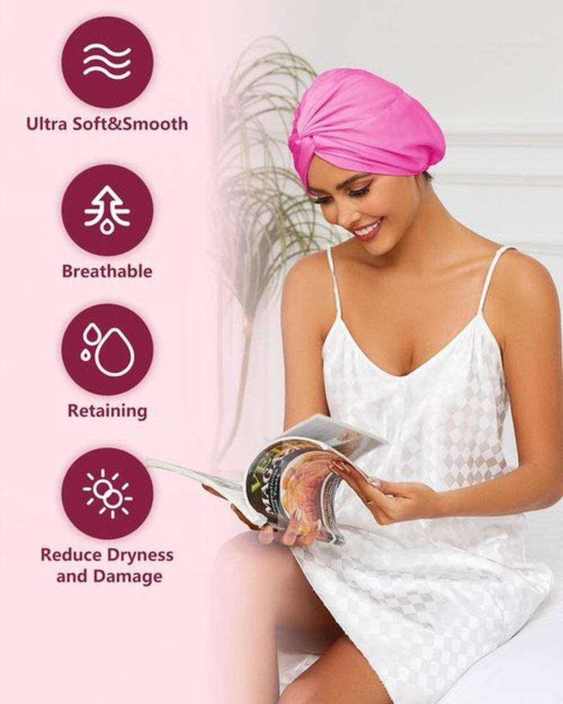 HFRHTGY Adjustable Silk Satin Hair Bonnet for Sleeping, Double Layer Hair Wrap Sleep Cap Turban for Women Men, Curly Straight Hair Long Large Braid Unisex (Peach Red 51)