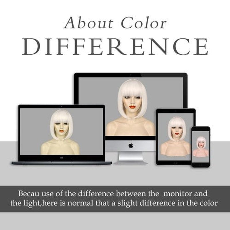 MOSINA White Bob Wig with Bangs,Short Bob Wigs for Women Straight Hair Wig Synthetic Party Wigs for Women Girls 12 Inch Colorful Wigs Halloween Wigs