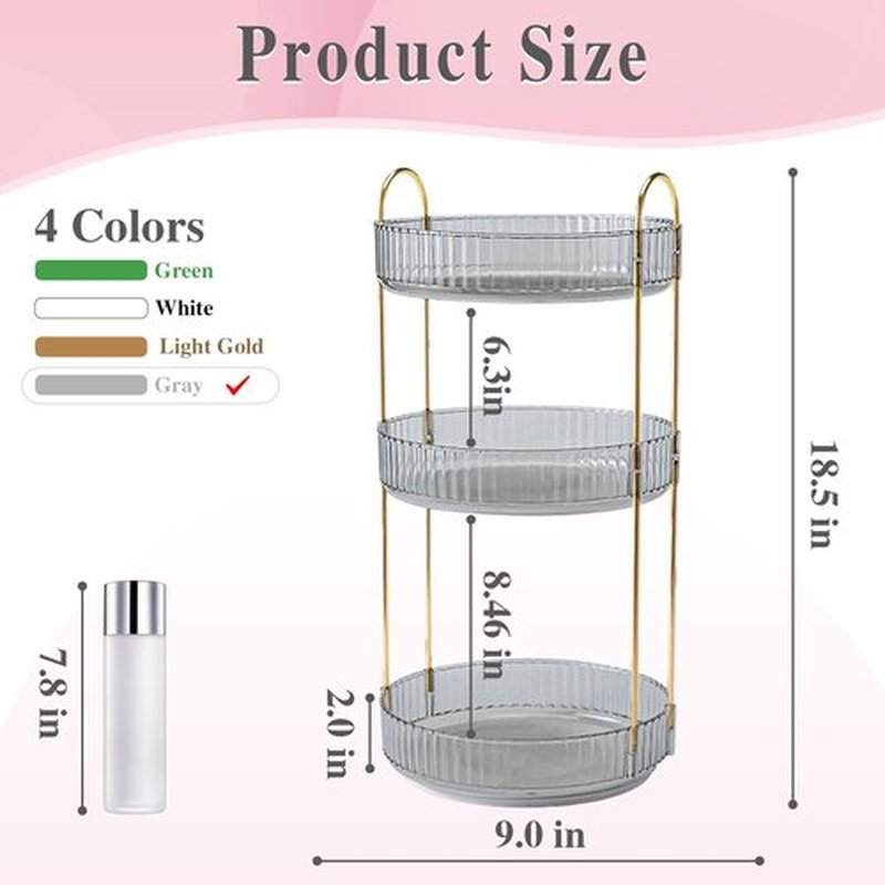 Makeup Organizer for Vanity,Rotating Bathroom Counter Organizer Skincare Makeup Storage Perfume Organizers Cosmetic Dresser Organizer Countertop Organizer with Extra Hooks DIY Stickers for Bathroom