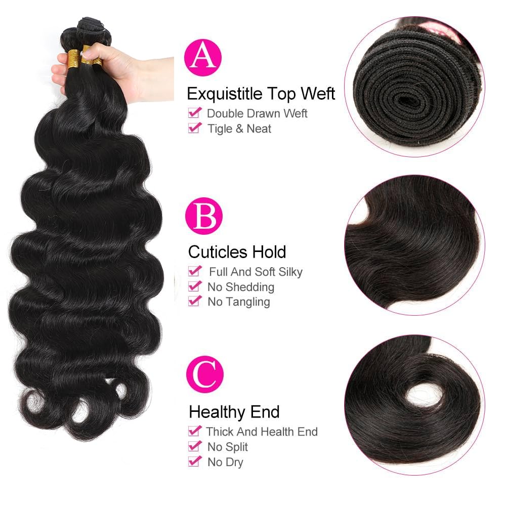 ADOIFAIR Human Hair Bundles 24 26 28 Inch Body Wave Bundles Human Hair 12A 100% Unprocessed Brazilian Virgin Human Hair 3 Bundles Body Wave Natural Color Human Hair Extensions