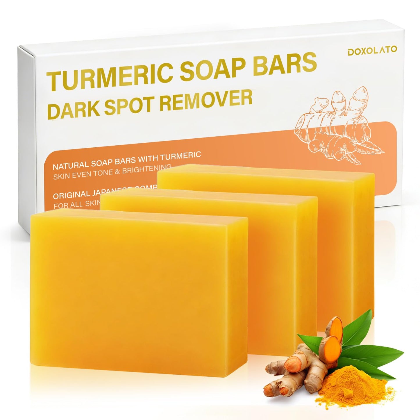 DOXOLATO Turmeric Soap Bars for Face Body - Gentle Cleanser Turmeric Soap Bar for Improve Skin Texture Moisturizing, 3 Bars
