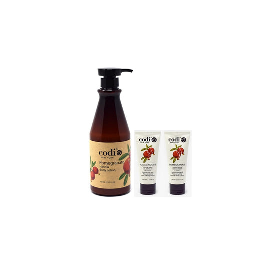 CodiNCodi Hand & Body Lotion - Hydrating Pomegranate Moisturizer | 750 ml Bottle & 2 Tubes, Non-Greasy Formula for All Skin Types