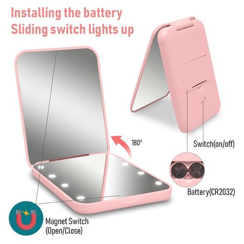 Compact Mirror, 1x/3x Magnifying LED Pocket Mirror, Small Lighted Travel Makeup Mirror for Purse, Handbag, Folding, Handheld, 2-Sided Mini Mirror with Lights for Women