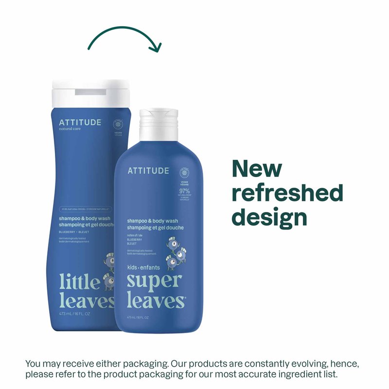 ATTITUDE Shampoo and Body Wash for Kids, EWG Verified Hair and Body Cleanser, Dermatologically Tested Soap, Plant and Mineral Based Bath Products, Vegan, Blueberry, 16 Fl Oz (Pack of 6)