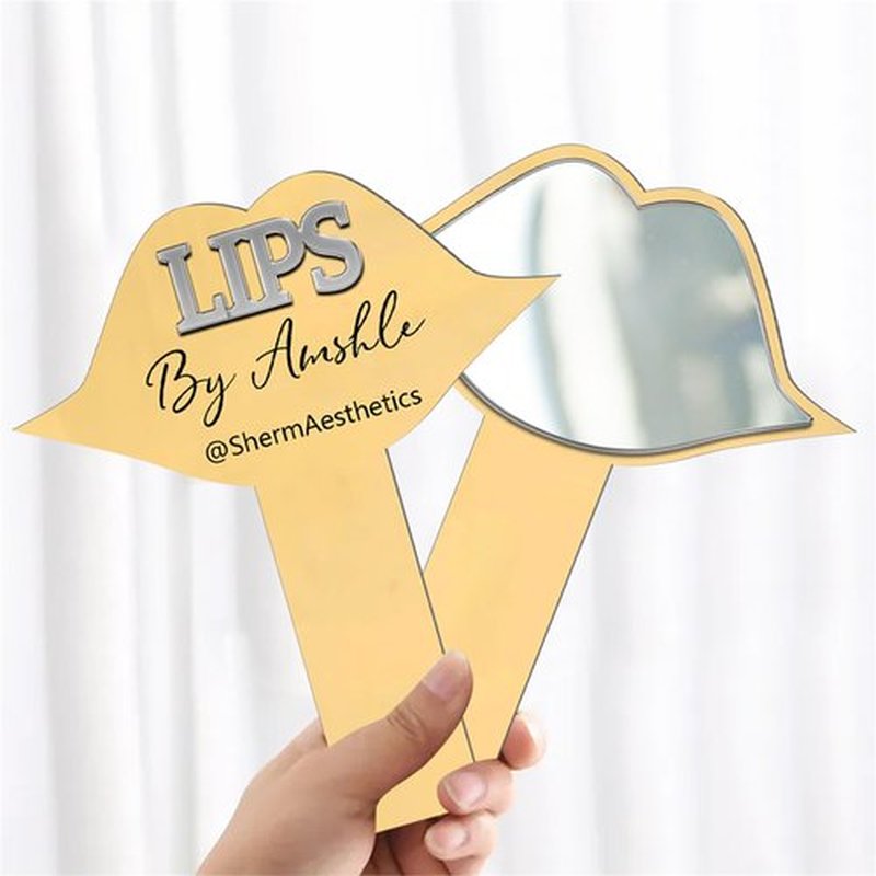 Personalized Acrylic Lip Shape Handheld Prop Mirror Custom Name Lip Filler Technician Prop for Social Media Information Beauty Room Prop Decor Salon Prop Decor Makeup Photo Prop,B3-Lip