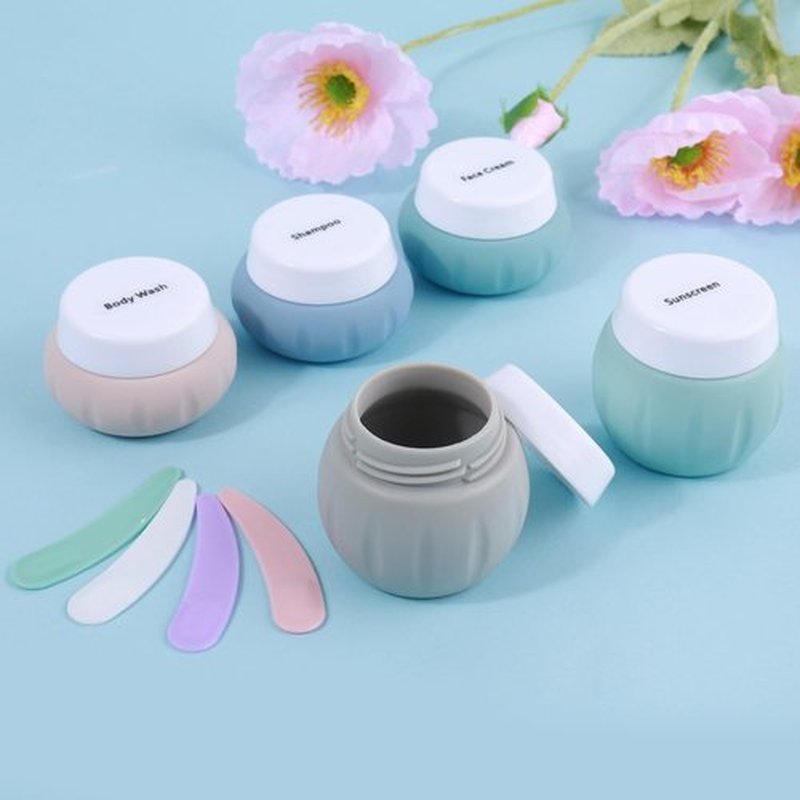 Travel Containers for Toiletries, GLAMFIELDS TSA Approved 2Pcs 1.7oz+3Pcs 1oz Travel Size Silicone Jars BPA Free, Leak-proof Travel Essentials with Lid for Cosmetic Face Hand Body Cream Green(5Pack)