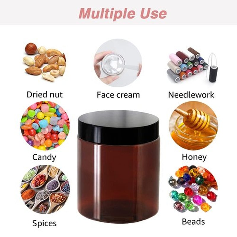 AMORIX 8oz Amber Plastic Jars with Lids 8 oz Plastic Containers with Lids + 20g Sample Containers (Set of 24) Airtight Container for Lip Scrub, Body Butters, Cream, Slime, Craft Storage