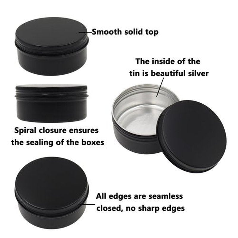 Aluminum Tin Jars Containers,ULIFESTAR Leak Proof Cosmetic Tin Jars Containers,Round Tin Cans with Lids,10PCS Black Cosmetic Sample Refillable Containers for Spice (3.53 ounces 83*28mm/3.26*1.1")