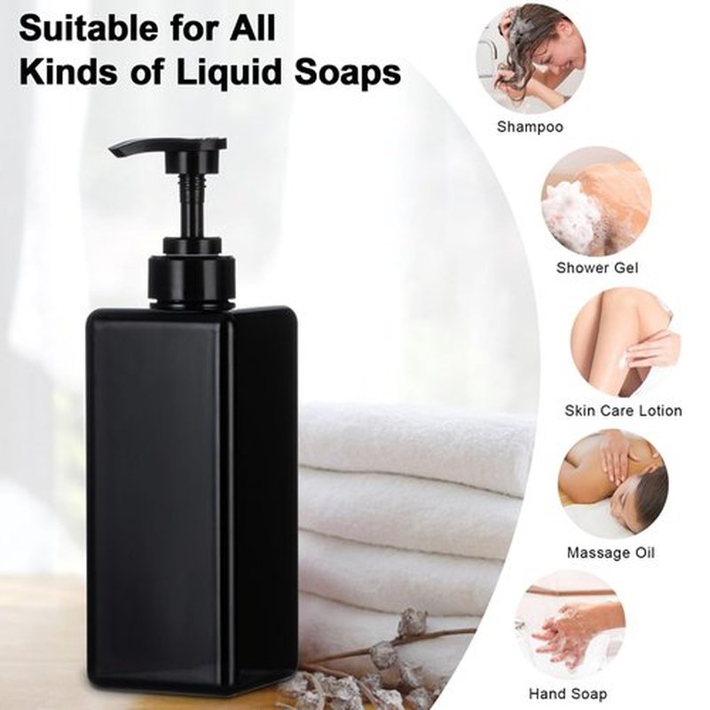 Yebeauty Pump Bottle Dispenser, 22oz 650ml Empty Plastic Shampoo Pump Dispenser Shower Soap Dispenser Refillable Liquid Containers for Conditioner Body Wash, Bathroom Kitchen, 2 Pack Black