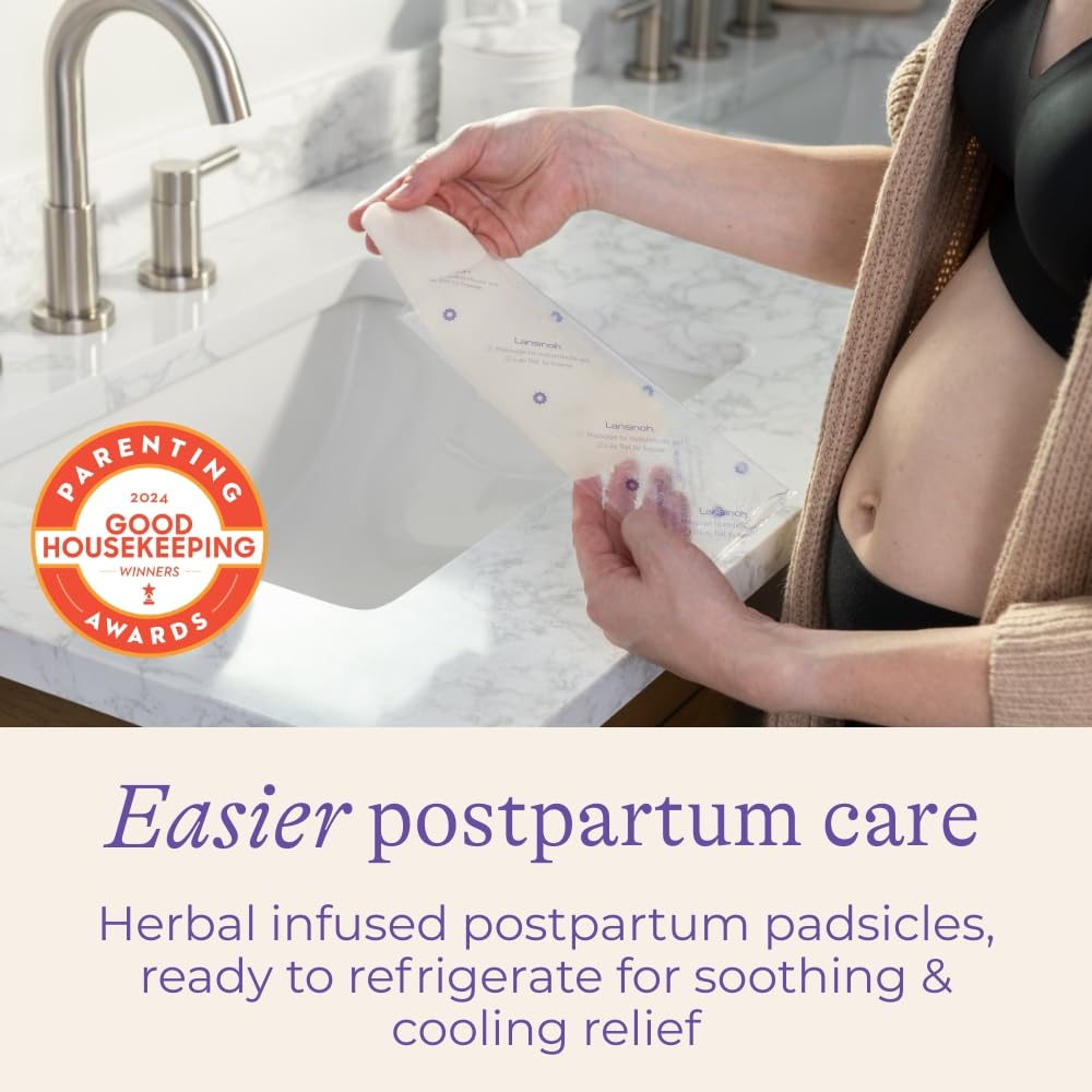 Lansinoh Postpartum Cooling Pads, Perineal Ice Packs, 12 Count, Witch Hazel Pads for Postpartum Care, Padsicles with Aloe Vera