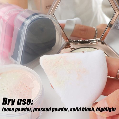 Ocim 10Pcs Triangle Powder Puffs for Face Powder,Soft Velour Makeup Setting Powder Puff with Case,Black&Nude