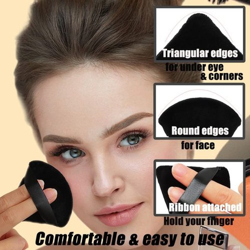Ocim 10Pcs Triangle Powder Puffs for Face Powder,Soft Velour Makeup Setting Powder Puff with Case,Black