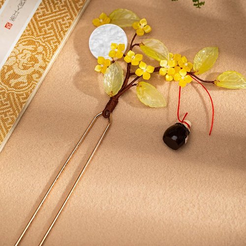Rabithenn Moon Osmanthus with Flagon Chinese Hanfu Hair Flower with Metal Hair Clip Hair Accessories for Women Girls Long Hair (Osmanthus)