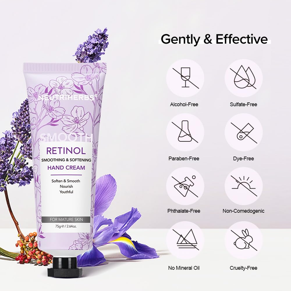 Neutriherbs Retinol Hand Cream, Lightweight Anti-Aging Hand Moisturizer for Hand Wrinkles. Soften Smooth Nourish Hand, Protect Skin, Nails, Cuticles with Green Bamboo Scent - 2.64oz