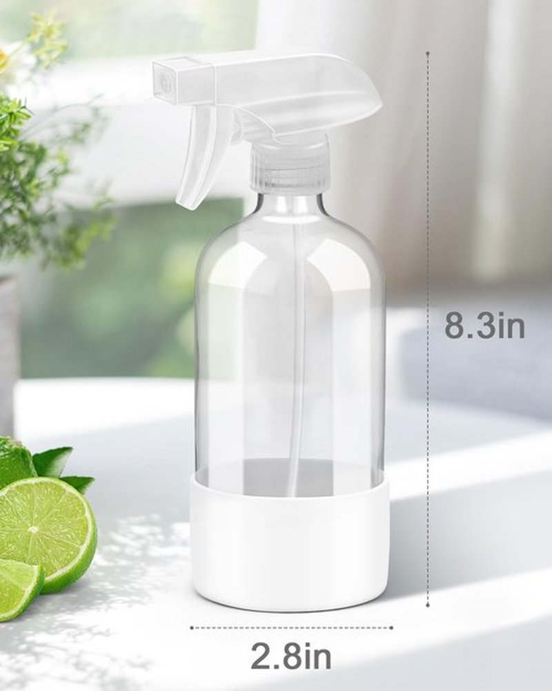 Roinisor Glass Spray Bottles with Silicone Sleeve Protection, Empty 16OZ Reusable Spray Bottles, Refillable Containers with Spray Nozzles for Cleaning Solutions, Plants and Essential Oils 1 Pack White