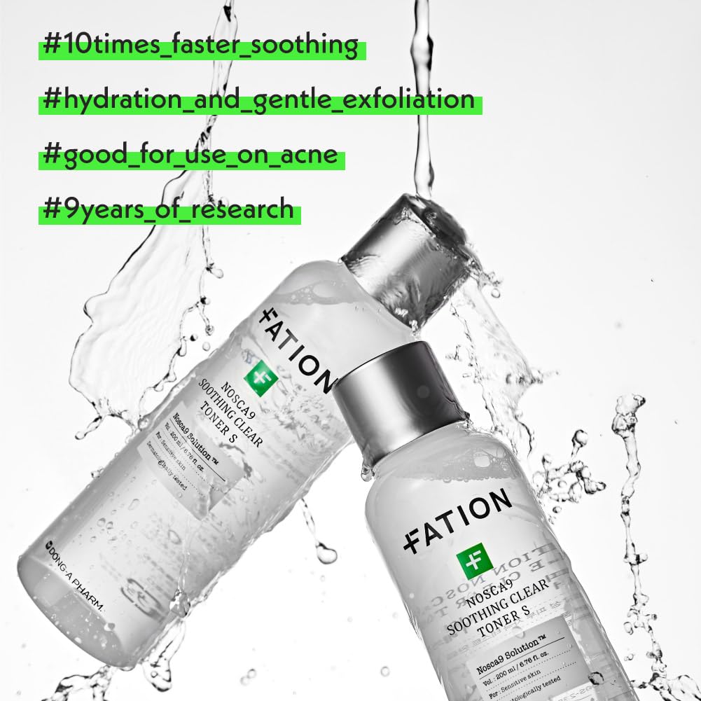Fation Nosca9 Soothing Toner S | 2% PHA & LHA Exfoliating Toner for Sensitive Skin | Moisturizing, Hypdrating & Quick Absorption Korean Skincare (Pack of 1, 6.76 Fl Oz)