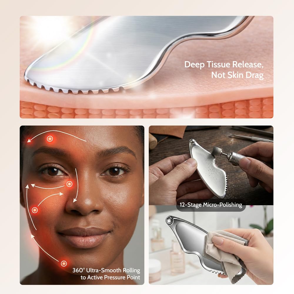 BEOVEA Gua Sha Facial Tools - Guasha Tool for Face and Body, Premium Metal Scraping Massage Tool for Lymphatic Drainage, Skin Rejuvenation, and Relaxation