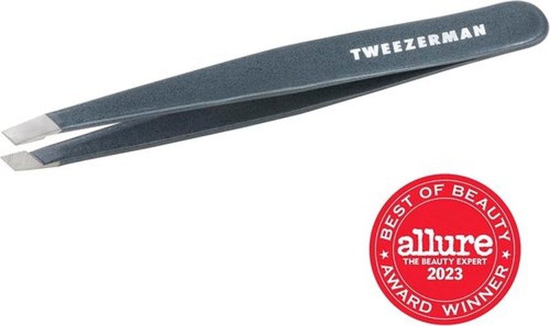 Tweezerman Stainless Steel Slant Tweezer - Eyebrow Tweezers for Women and Men (Blue Stone)