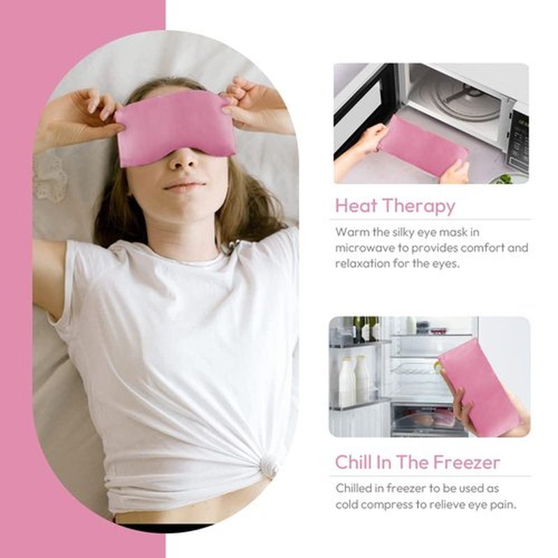 Lavender Eye Pillows for Relaxation, Yoga Eye Pillow for Meditation, Microwavable Weighted Eye Pillow for Yoga, Moist Heat & Cold Eye Compress with Aromatherapy (Pink) - 2 Pack