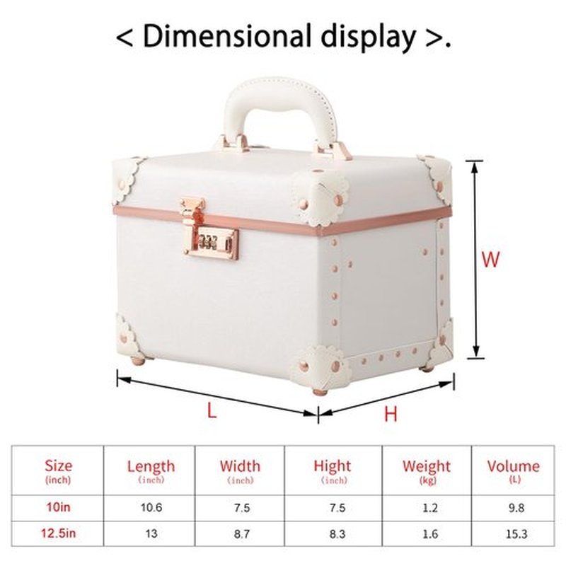 urecity Portable Retro Leather Makeup Train Case Cosmetic Organizer Case Leather Storage Box with Combination Lock (12.5", Rose White)