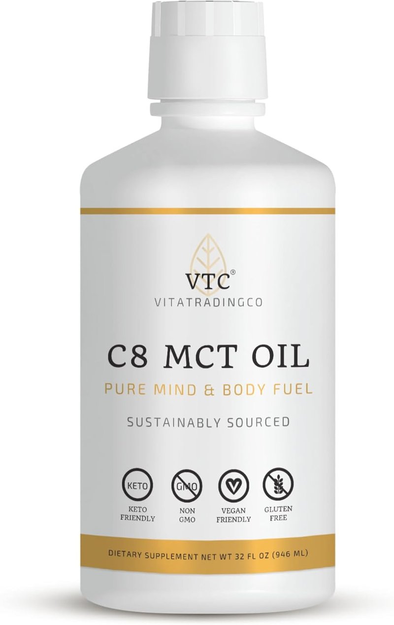 100% Pure C8 MCT Oil - 3X Distilled Caprylic Acid for Clean Energy | Non-GMO, Paleo, Keto | 32oz, 64 Servings