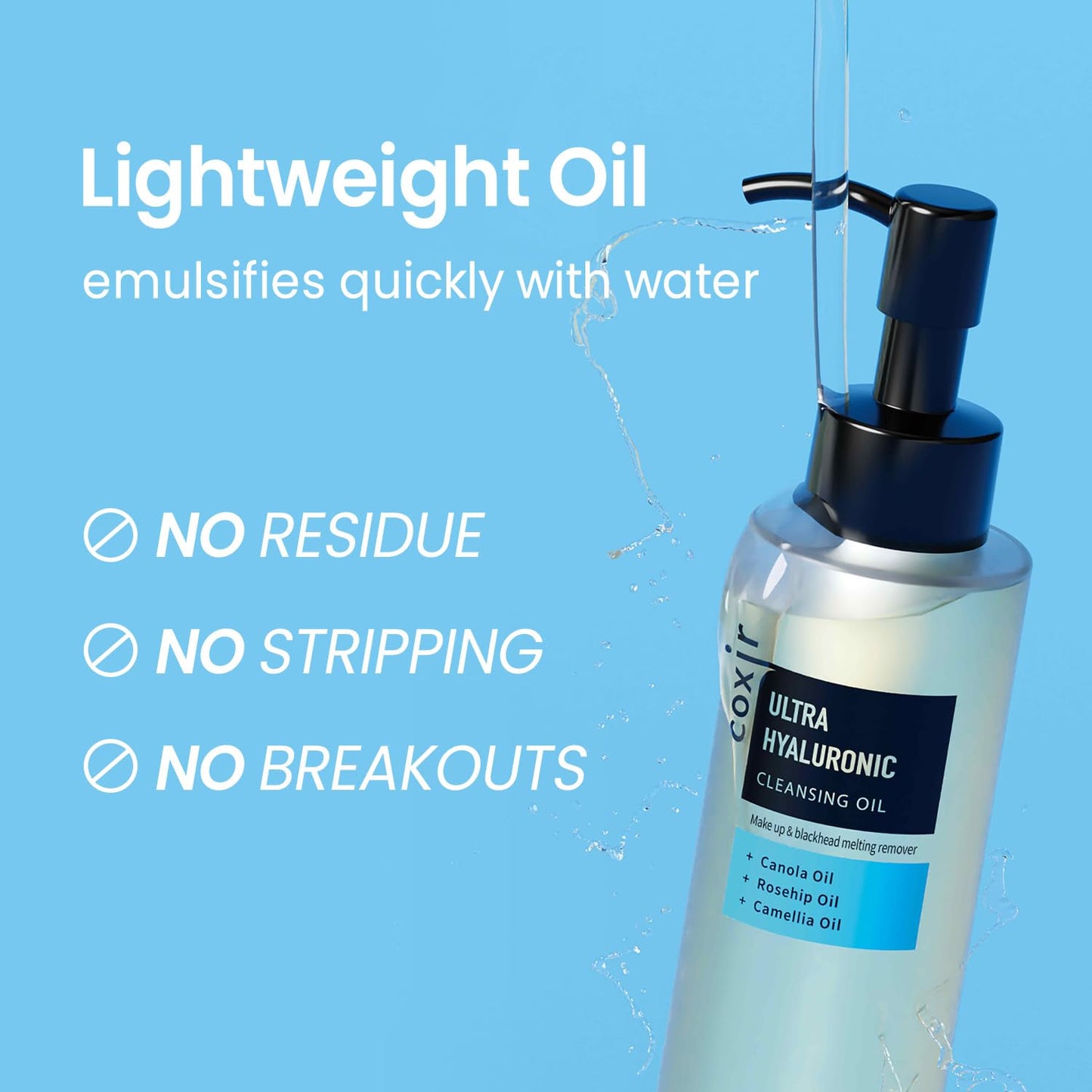 coxir Ultra Hyaluronic Cleansing Oil Mini - TSA Friendly Travel Size Korean Oil Cleanser, Gentle Makeup Remover for Summer Travel&Vacation, Hyaluronic Acid [0.67 Fl.oz(pack of 1)]