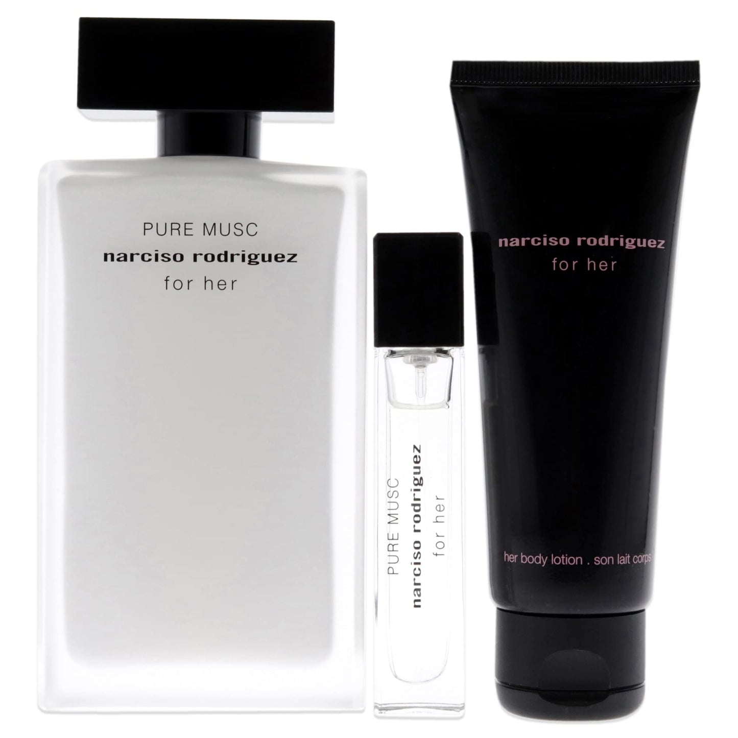 Narciso Rodriguez Pure Musc 3.3oz EDP Spray, 0.33oz EDP Spray, 2.5oz Body Lotion Women 3 Pc Gift Set