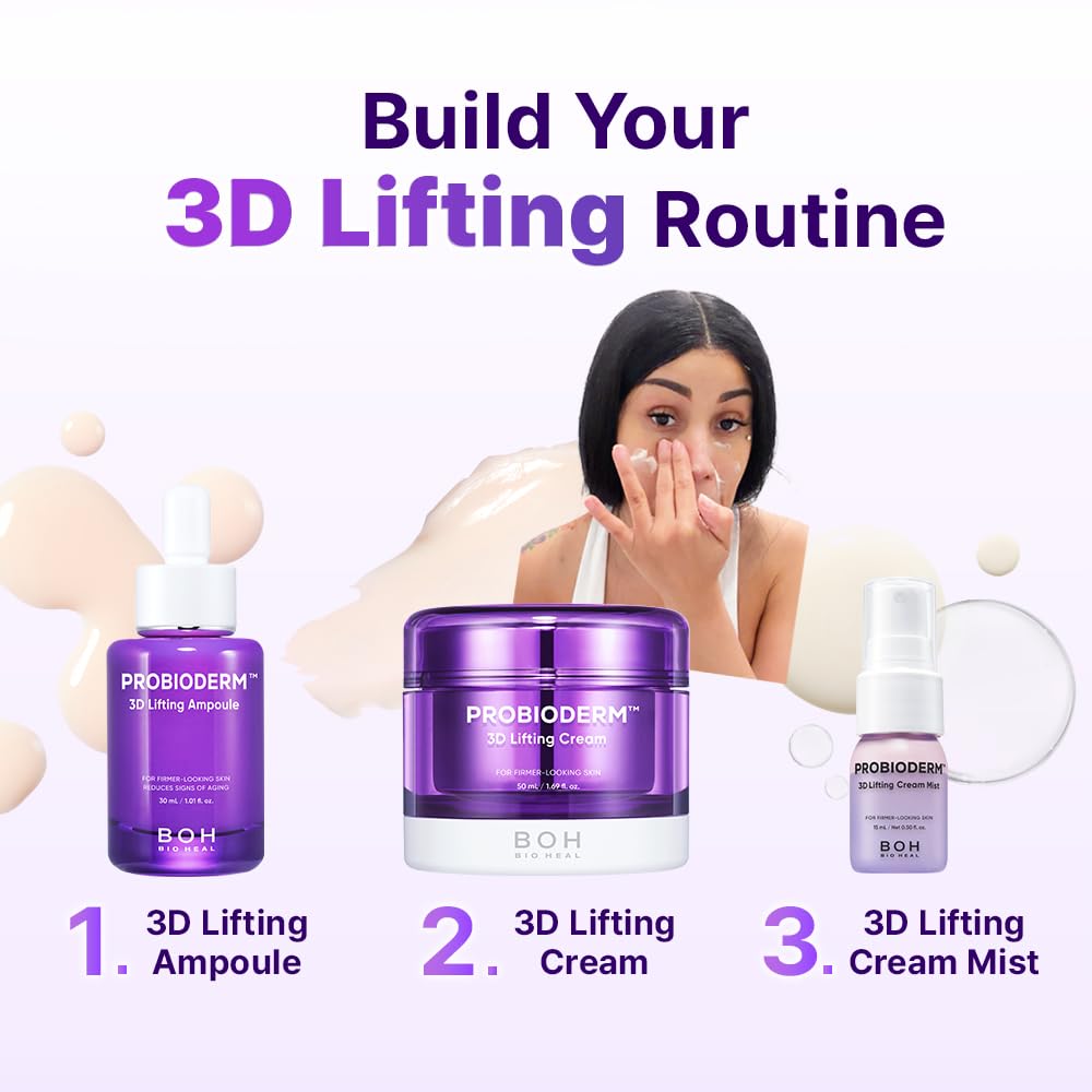 BIOHEAL BOH Probioderm 3D Lifting Skincare Set | Cardi B's Korean Night Cream, Serum & Face Mist for Lifting & Firming | Perfect Anti-Aging Routine for Dry, Dull, Saggy Skin | Mother’s Day Gift