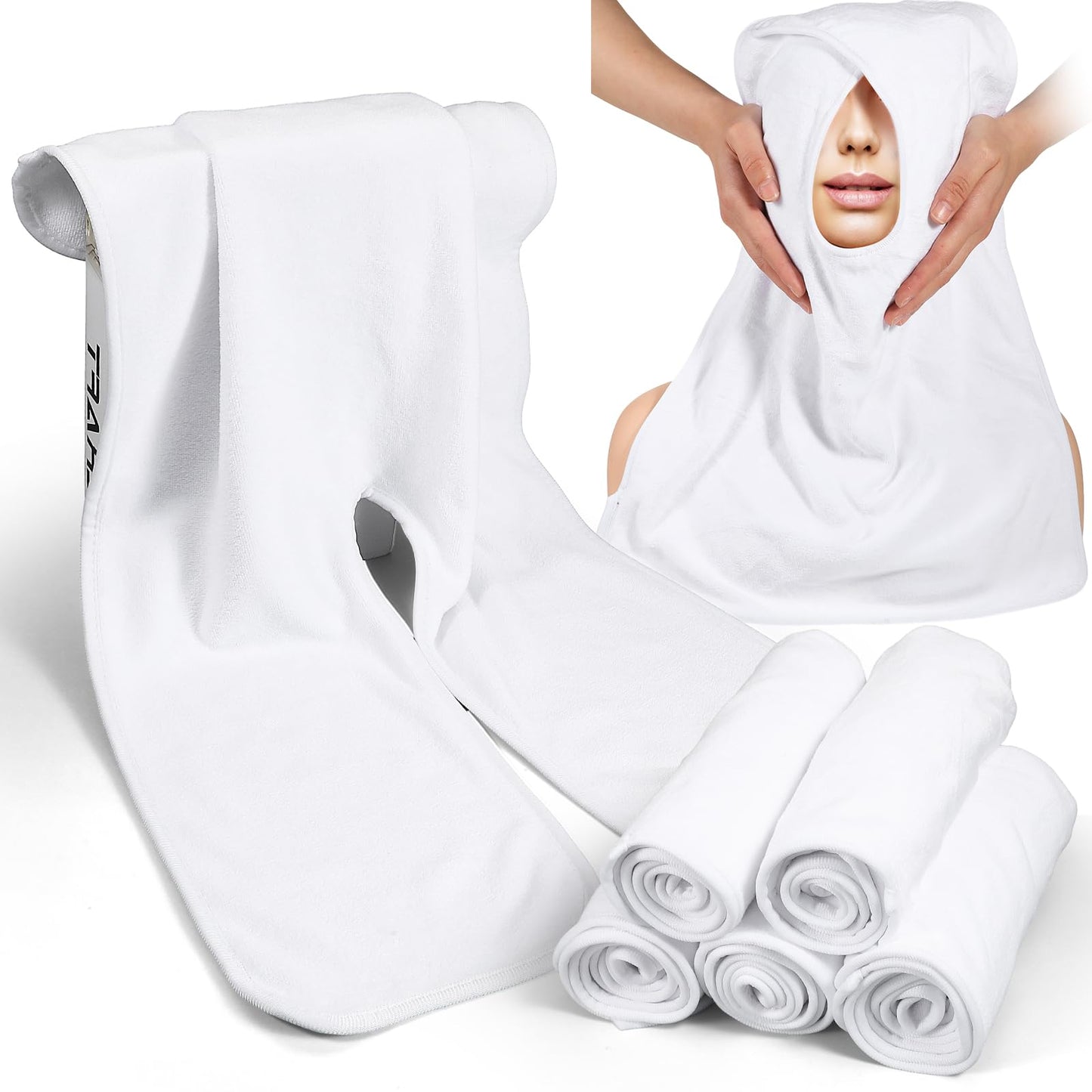HOFURME 6 Pcs Facial Towels for Estheticians – Microfiber Soft U Shape Spa Towels for Facial, Skincare, Massage & Professional Use (White, 15.7x23.6 Inch)