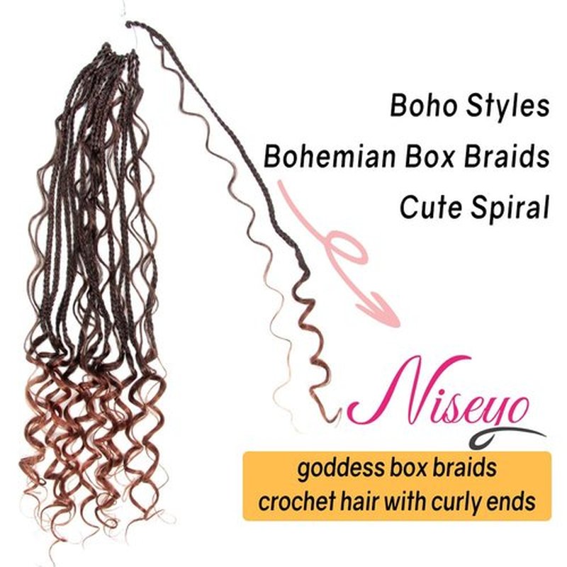 Niseyo Goddess Box Braids Crochet Hair 18 Inch 8 Packs Long Crochet Box Braids Pre Looped Curly Ends Boho Style Synthetic Hair (T350/Ombre Ginger Red)
