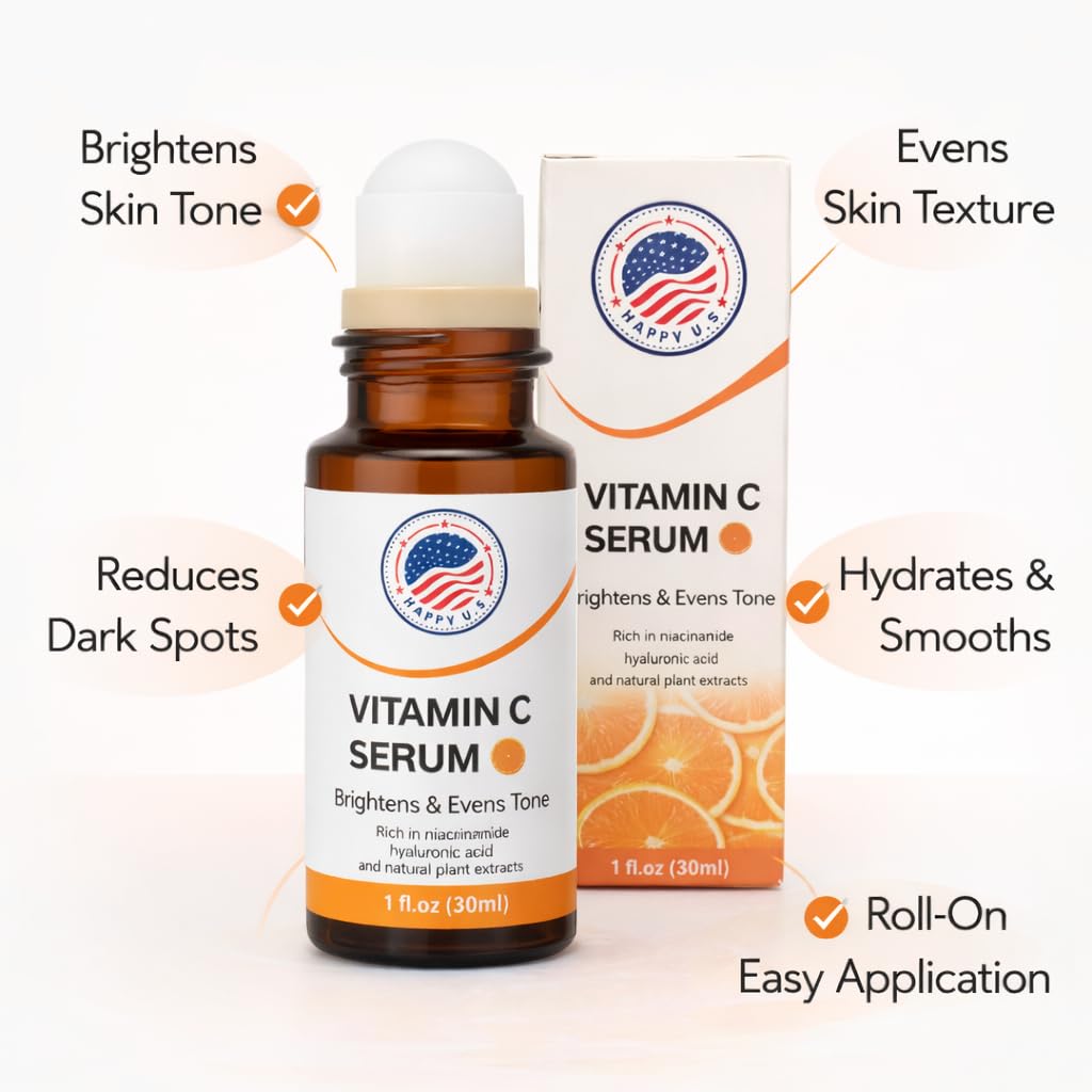 Vitamin C Serum Roll On for Face with Hyaluronic Acid, Vitamin E & Niacinamide – Brightening Anti Aging Facial Serum for Dark Spots, Fine Lines & Wrinkles – Hydrating, Even Tone, All Skin Types – 30ml