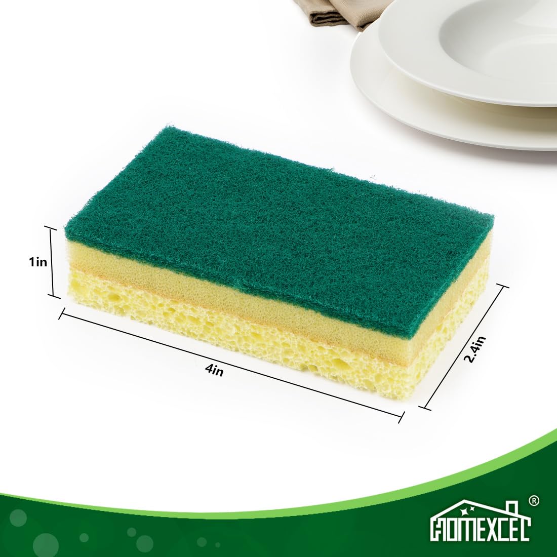 HOMEXCEL Sponges Kitchen 24pcs, Heavy Duty Sponges for Dishes, Scrub Cleaning Sponge for Non-Coated Cookware, Dishes, Pots, Pans, Dual Sided Dish Sponge for Kitchen, Household, Bathroom and More
