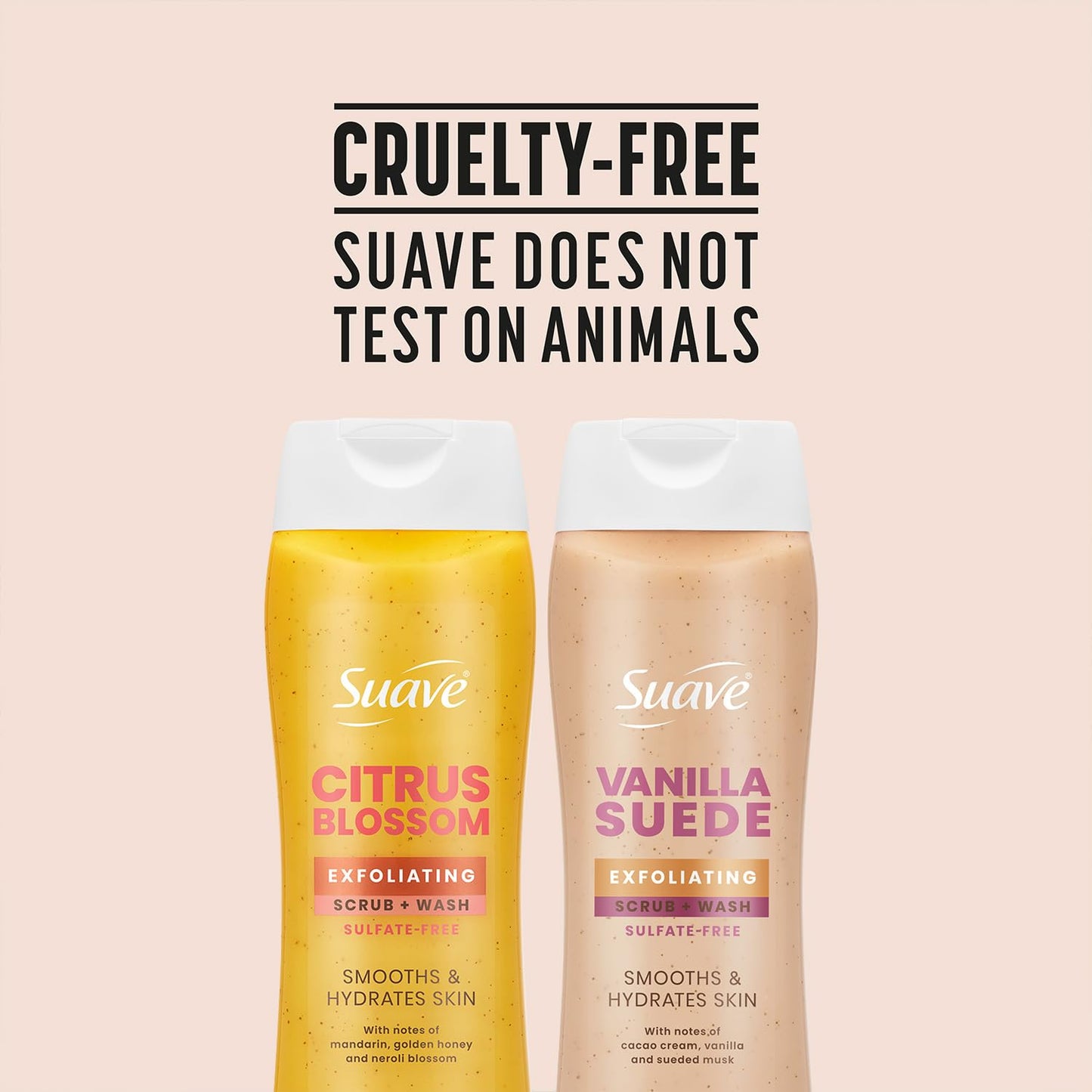 Suave Exfoliating Scrub + Wash Variety 2-Pack – Citrus Blossom & Vanilla Suede, Sulfate-Free Body Wash Set, 18 Oz Ea